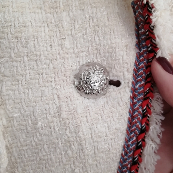 Veronica Beard Raw Edge Cutaway White Tweed Dickey Blazer with Red Trim 0 - Picture 11 of 17